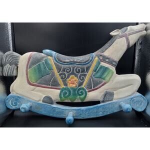 Wooden Wall Hanging Distressed Rocking Horse With 3 Hooks 15" x 10"